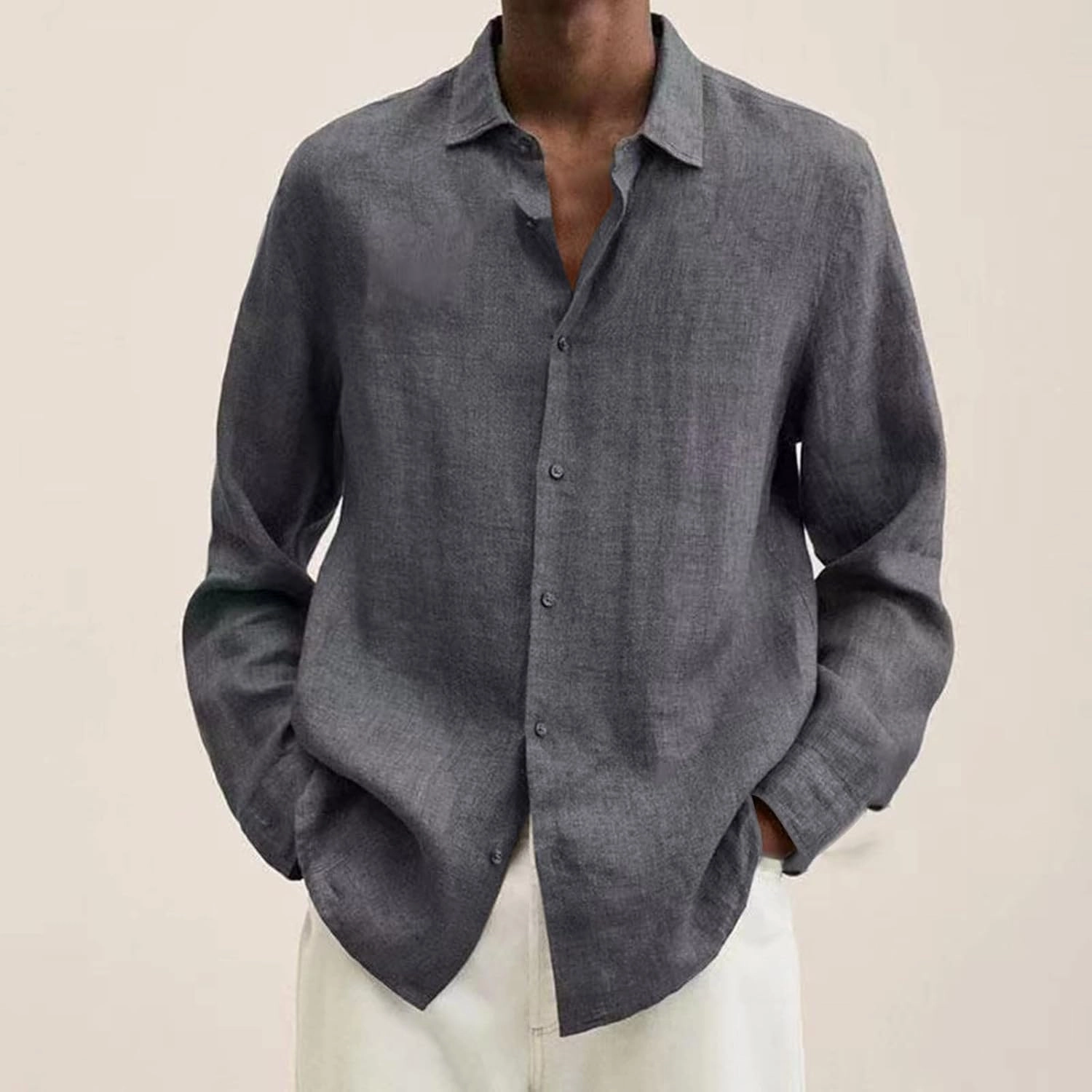 Men's Thermal Shirt Designer Spring Summer Casual Cotton Linen Solid Color Long Sleeve Shirts Loose Shirts