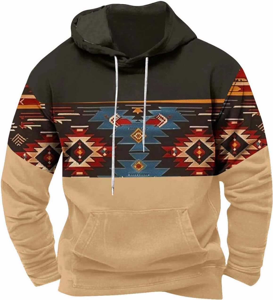 Men Sweatshirts Western Aztec Long Sleeve Hoodie Drawstraing Big and Tall Vintage Casual Pullover Tops