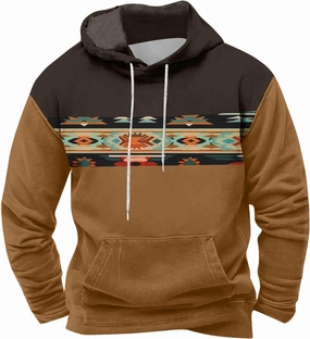 Men Sweatshirts Western Aztec Long Sleeve Hoodie Drawstraing Big and Tall Vintage Casual Pullover Tops