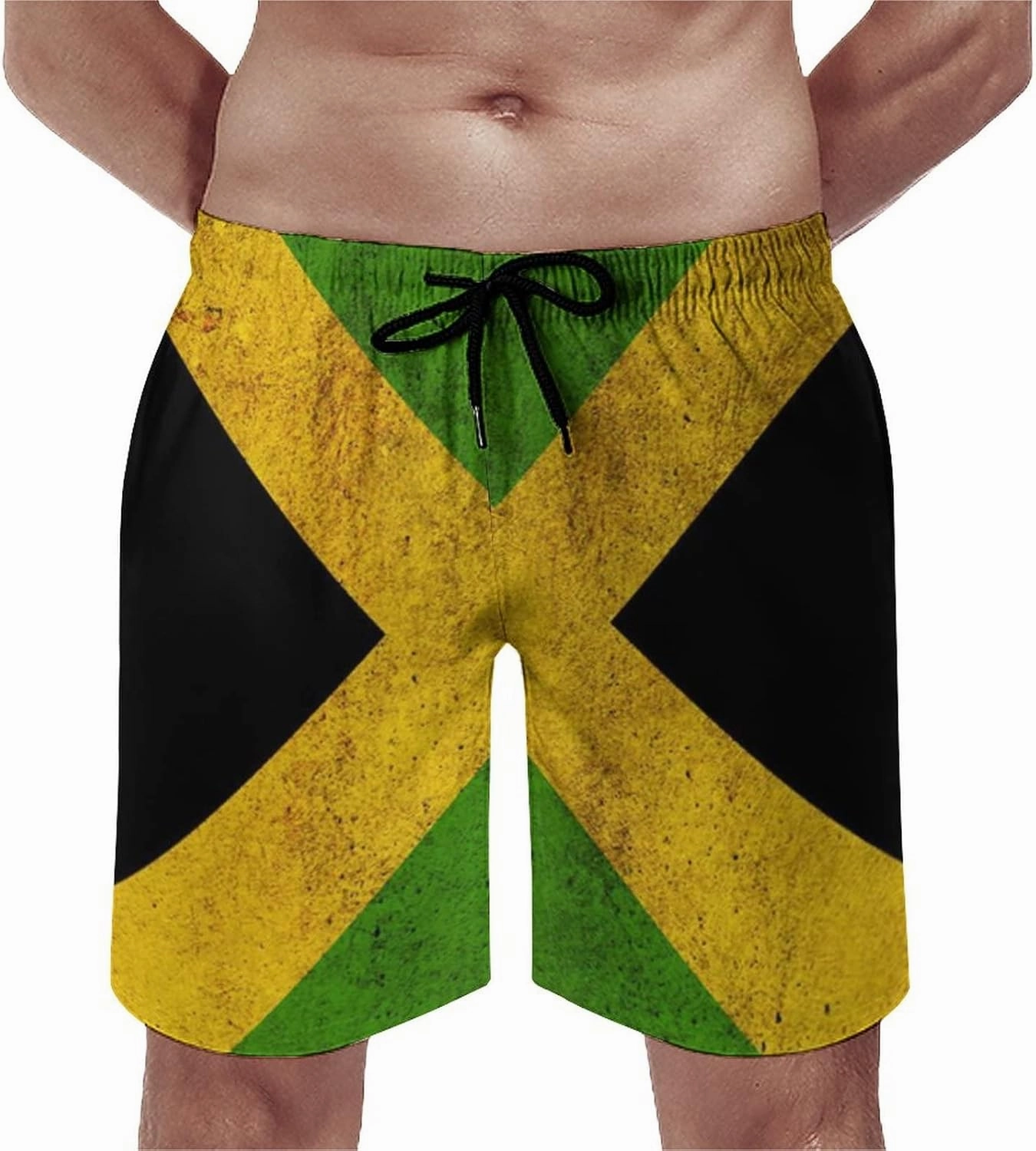Mens Jamaican Flag Swim Trunks Quick Dry Board Shorts with Mesh Lining