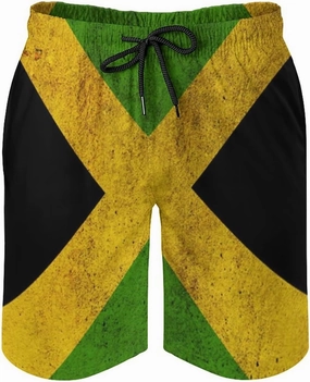 Mens Jamaican Flag Swim Trunks Quick Dry Board Shorts with Mesh Lining