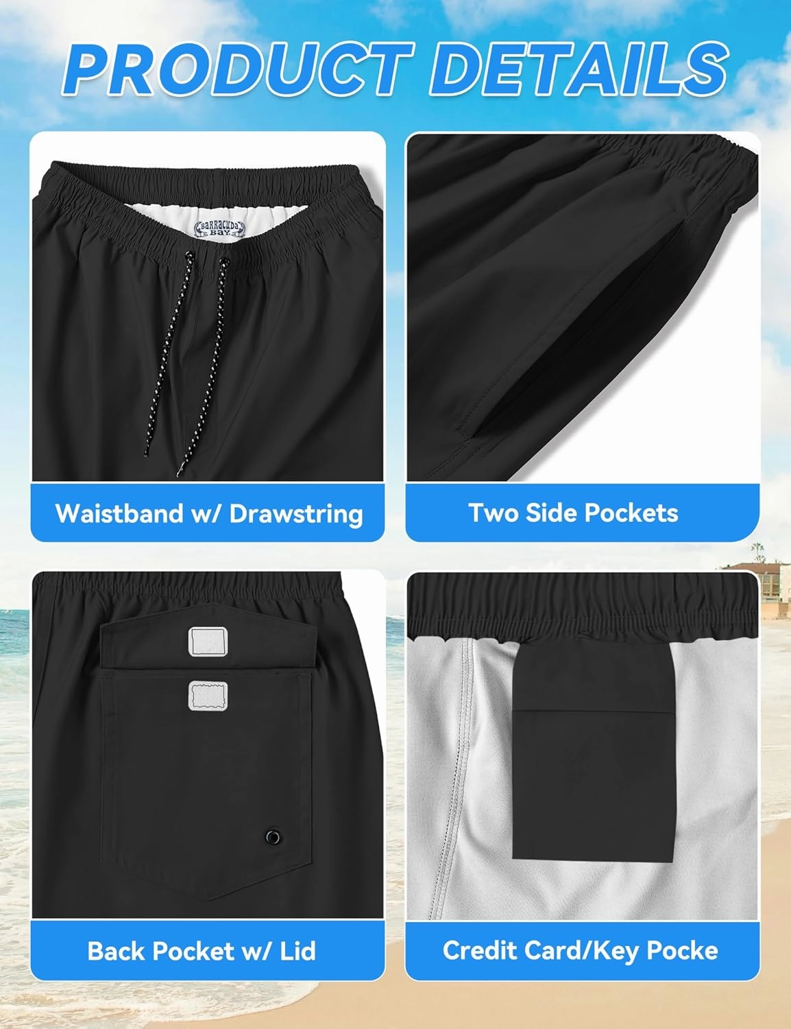 Mens Swim Trunks with Compression Liner 8 inch Quick-Dry Lightweight 2 in 1 Board Shorts 4-Way Stretch UPF 50 