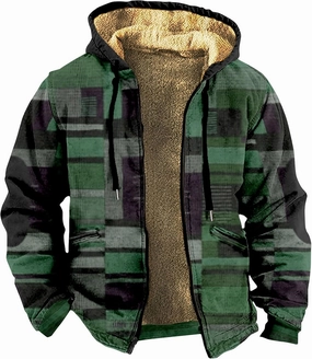 Mens Vintage Fleece Jacket Sherpa Lined Winter Coats Fall Winter Puffer Jacket Windproof Casual Hoodies with Pocket