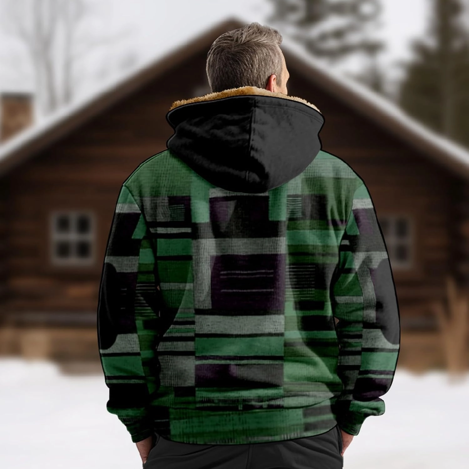 Mens Vintage Fleece Jacket Sherpa Lined Winter Coats Fall Winter Puffer Jacket Windproof Casual Hoodies with Pocket