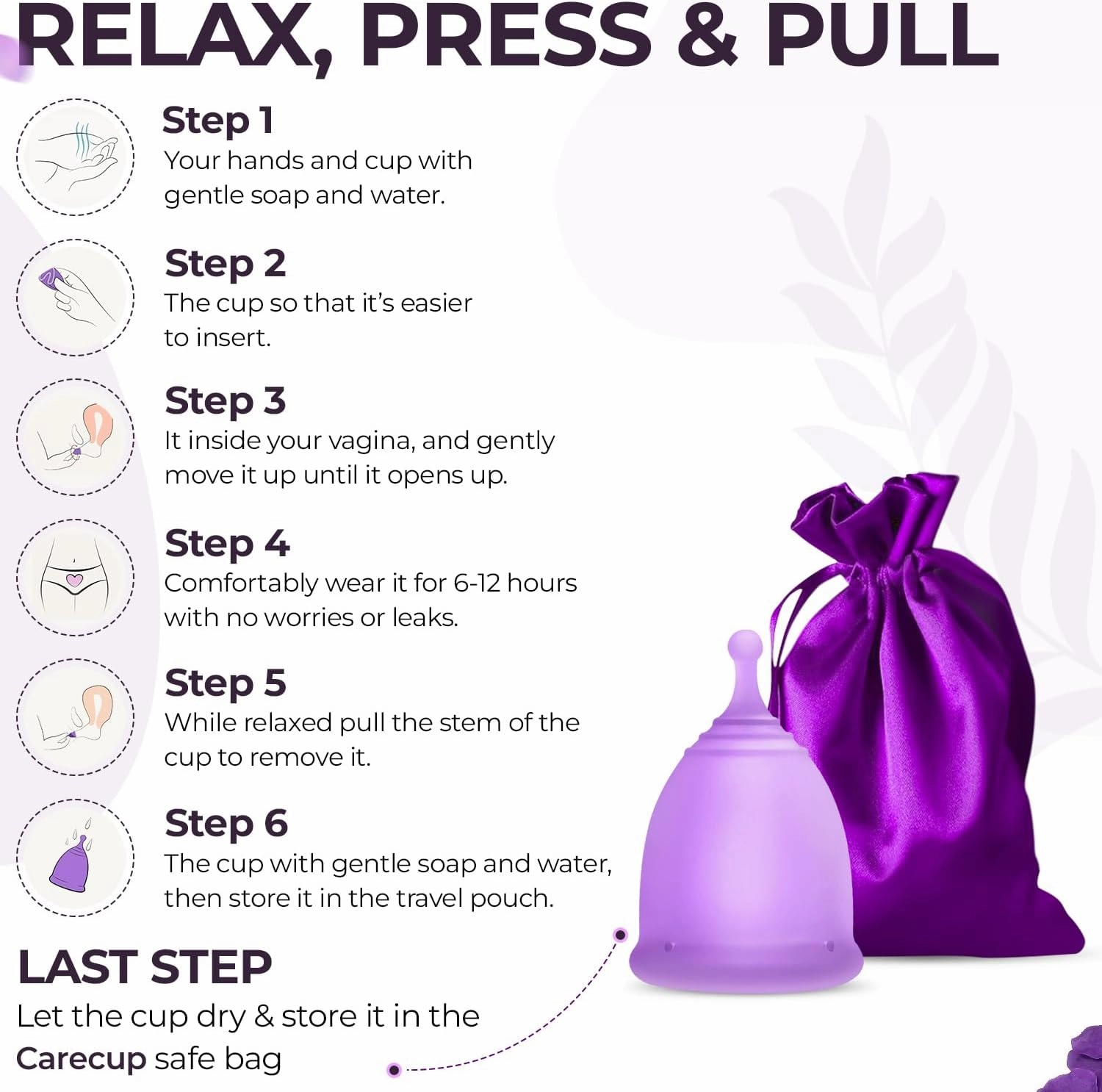 Menstrual Cup Kit - Reusable Tampon, Pad, and Disc Alternative - 12-Hour Wear - Soft, Flexible Medical-Grade Silicone Menstrual Cups for Leak-Free, Comfortable Protection (2 Large Cups)