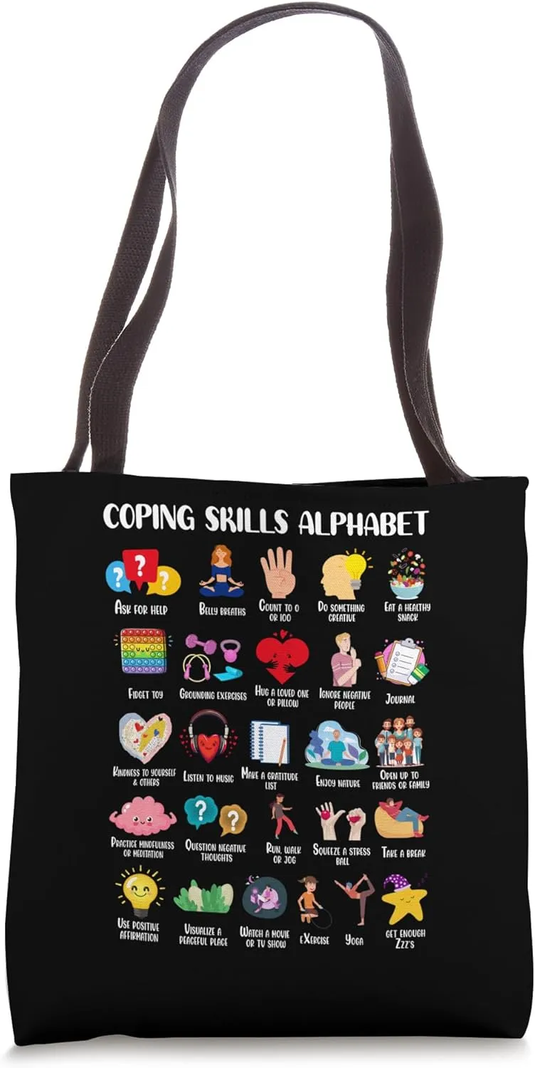 Mental Health Awareness Coping Skills Alphabet Tote Bag