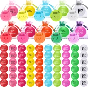 Meooeck 60 Sets Motivational Stress Balls with Card and Organza Bag Colorful Foam Inspirational Stress Relief Quotes Balls Bulk Appreciation Gifts for Team Employee Coworker Staff Gift