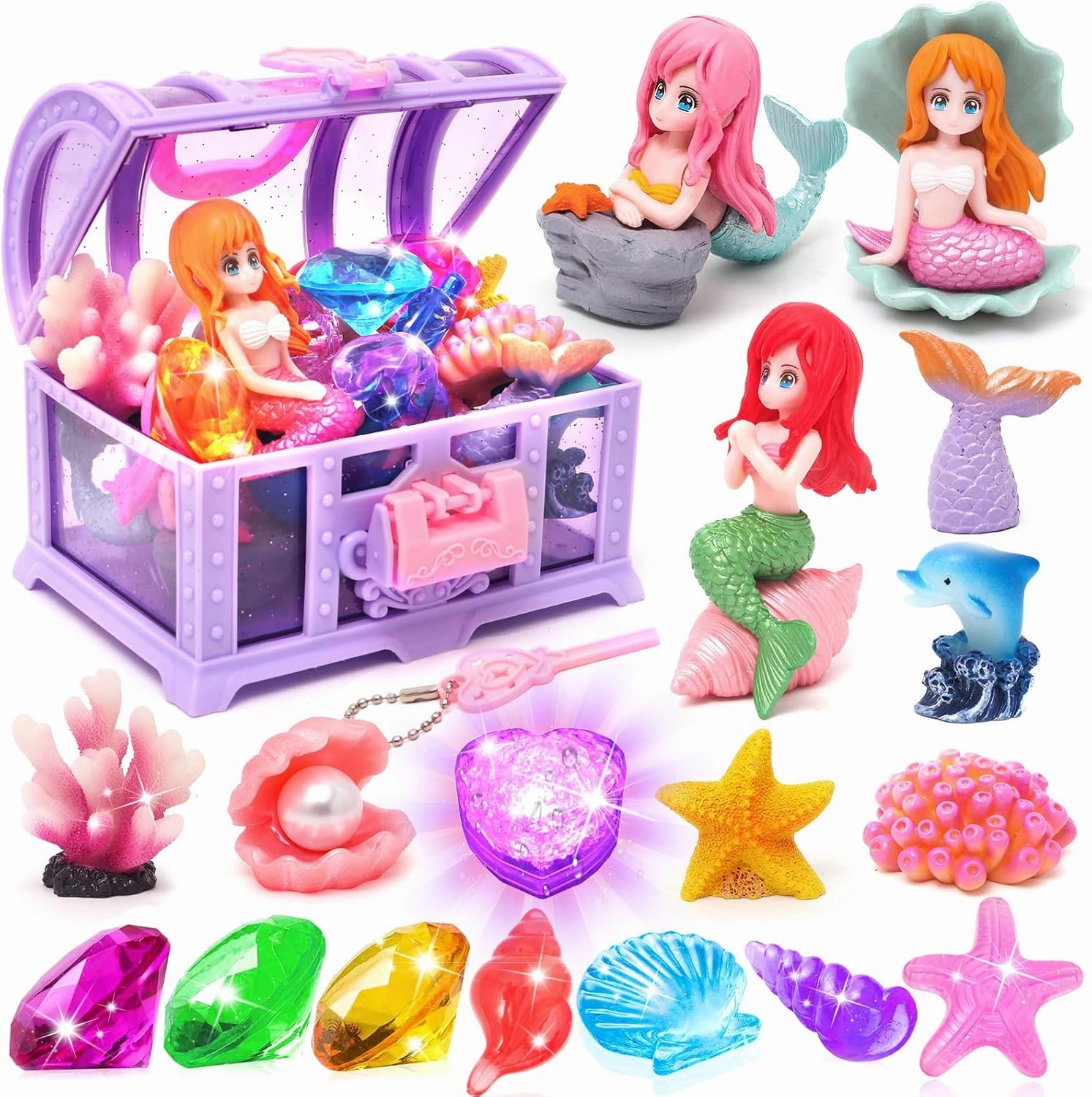 Mermaid Dive Toys Summer Pool Diving Swimming Toys for Kids Fun Swim Games Sinking Set Underwater Dive Gifts with Storage Box Include Gems Mermaid Toys for Boys Girls Toddlers
