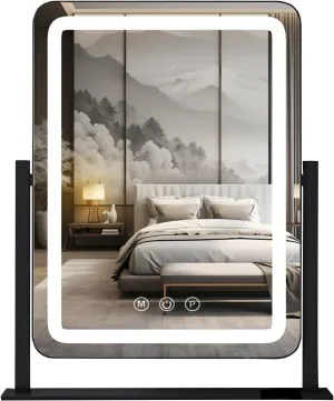 Metal Frame Rounded Rectagle Makeup Mirror Has High Definition, 360 Degree Ratation, Touch Screen Switch, 3 Colors Changeable Light, Plug-in Charging, Home and Travel.(Black,30 * 40cm)