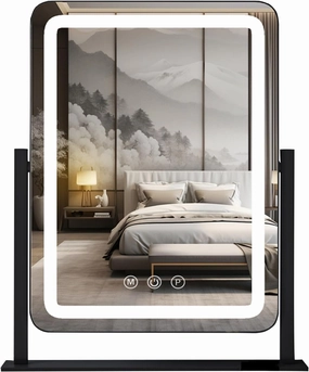 Metal Frame Rounded Rectagle Makeup Mirror Has High Definition, 360 Degree Ratation, Touch Screen Switch, 3 Colors Changeable Light, Plug-in Charging, Home and Travel.(Black,40 * 50cm)