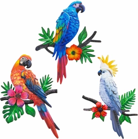 Metal Parrots Wall Decor Outdoor Decorations for Yard,Outdoor Garden Decor,Metal Wall Art Decor,Patio Decorations Outdoor Metal Bird Wall Decor-12 Inches Parrot Large Hanging Wall Decor 3 Pack