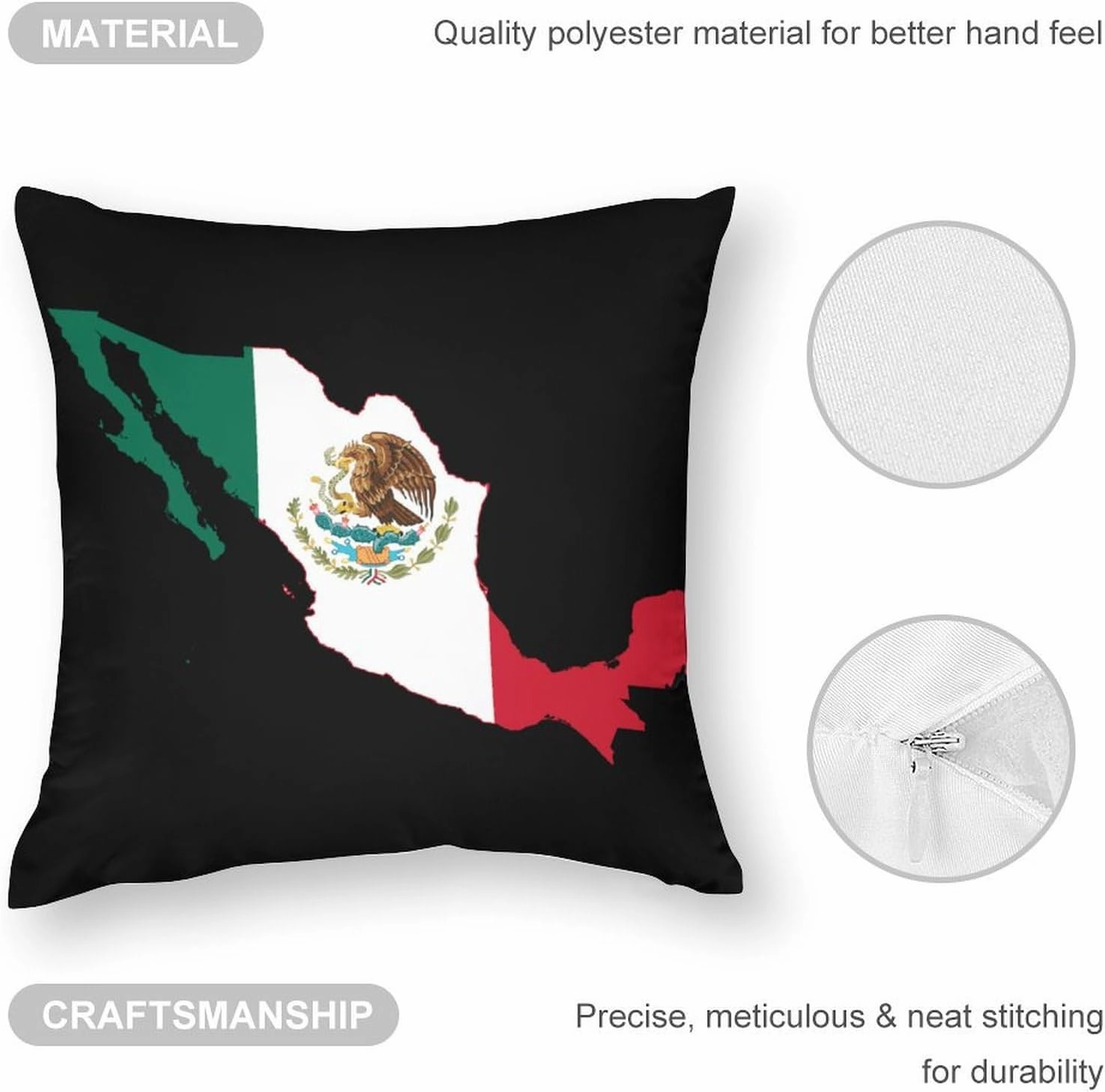 Mexico Flag Map Throw Pillow Covers Square Cushion Case Printed Decorative for Couch Sofa Car Living Room