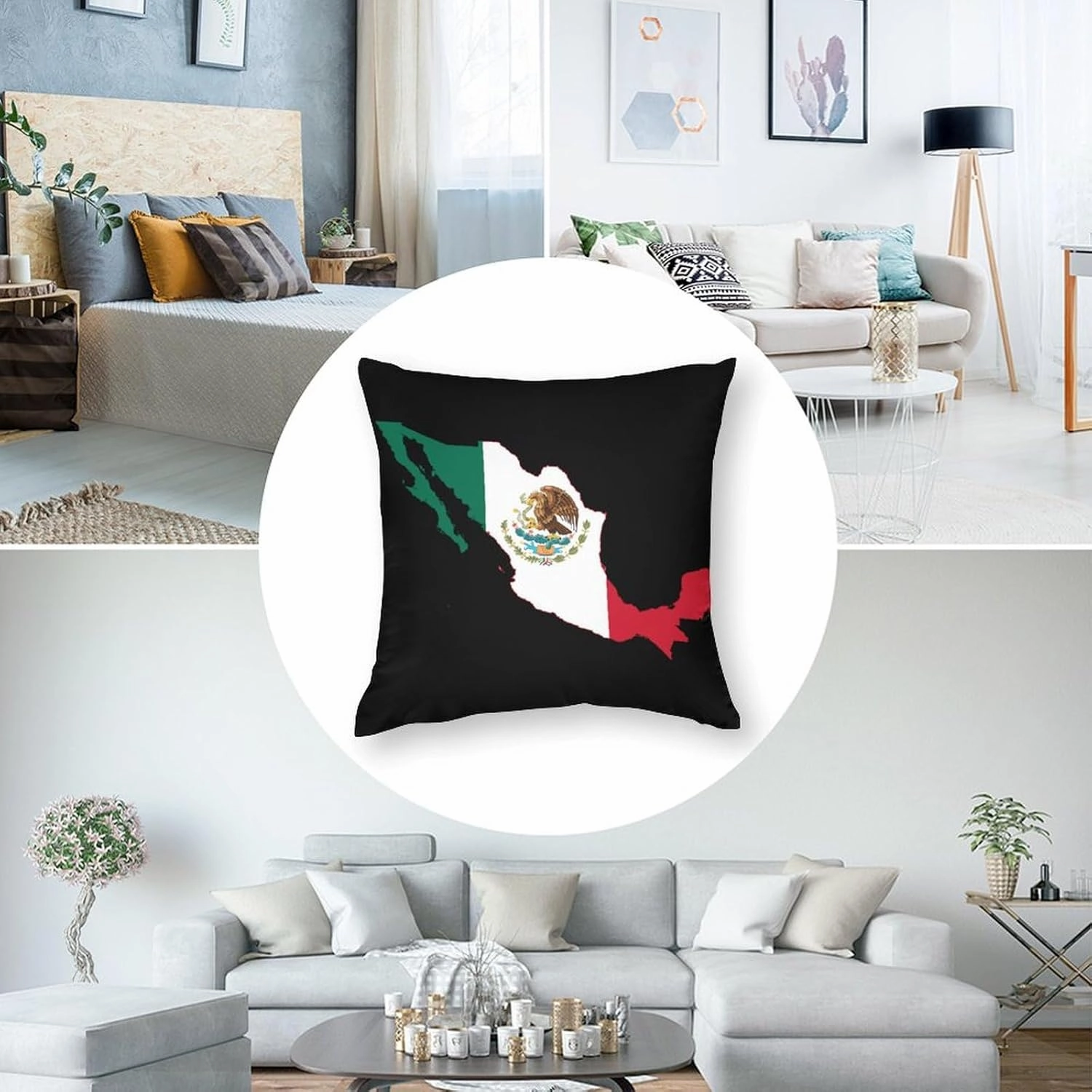 Mexico Flag Map Throw Pillow Covers Square Cushion Case Printed Decorative for Couch Sofa Car Living Room