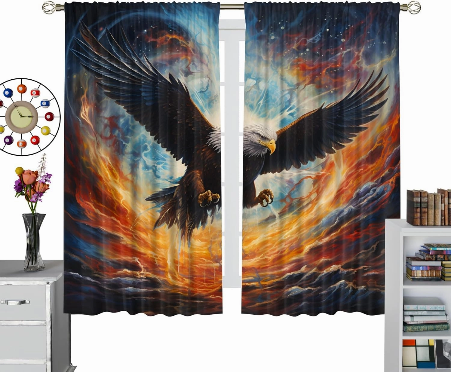 Mighty Eagle Small Curtains, Magic Colorful Natural Animals Eagle Small Window Treatment Rod Pocket Curtains for Kitchen Bathroom Wardrobe Basement Curtains 28 x 36in X 2 Panels
