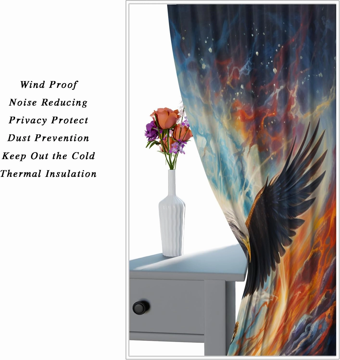 Mighty Eagle Small Curtains, Magic Colorful Natural Animals Eagle Small Window Treatment Rod Pocket Curtains for Kitchen Bathroom Wardrobe Basement Curtains 28 x 36in X 2 Panels