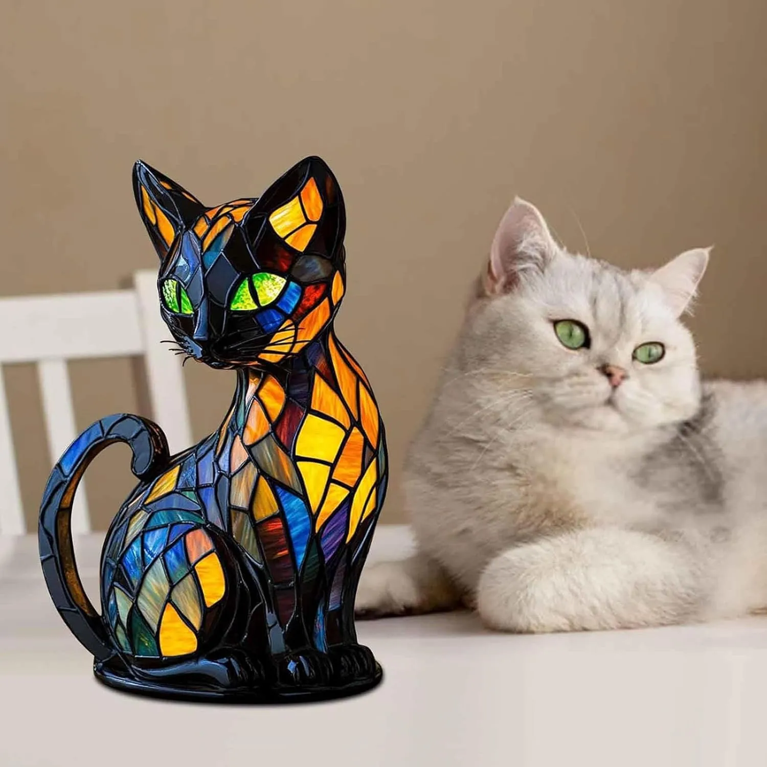 Migilife GlowKitty, Cat Lamp Stained Glass, Cat Lamp, Sherum Glowkitty, Stained Resin Night Light, 3D Cute Pet Led Table Lamps for Pet Lovers (Cat-B)