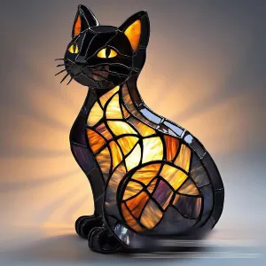 Migilife GlowKitty, Cat Lamp Stained Glass, Cat Lamp, Sherum Glowkitty, Stained Resin Night Light, 3D Cute Pet Led Table Lamps for Pet Lovers (Cat-B)
