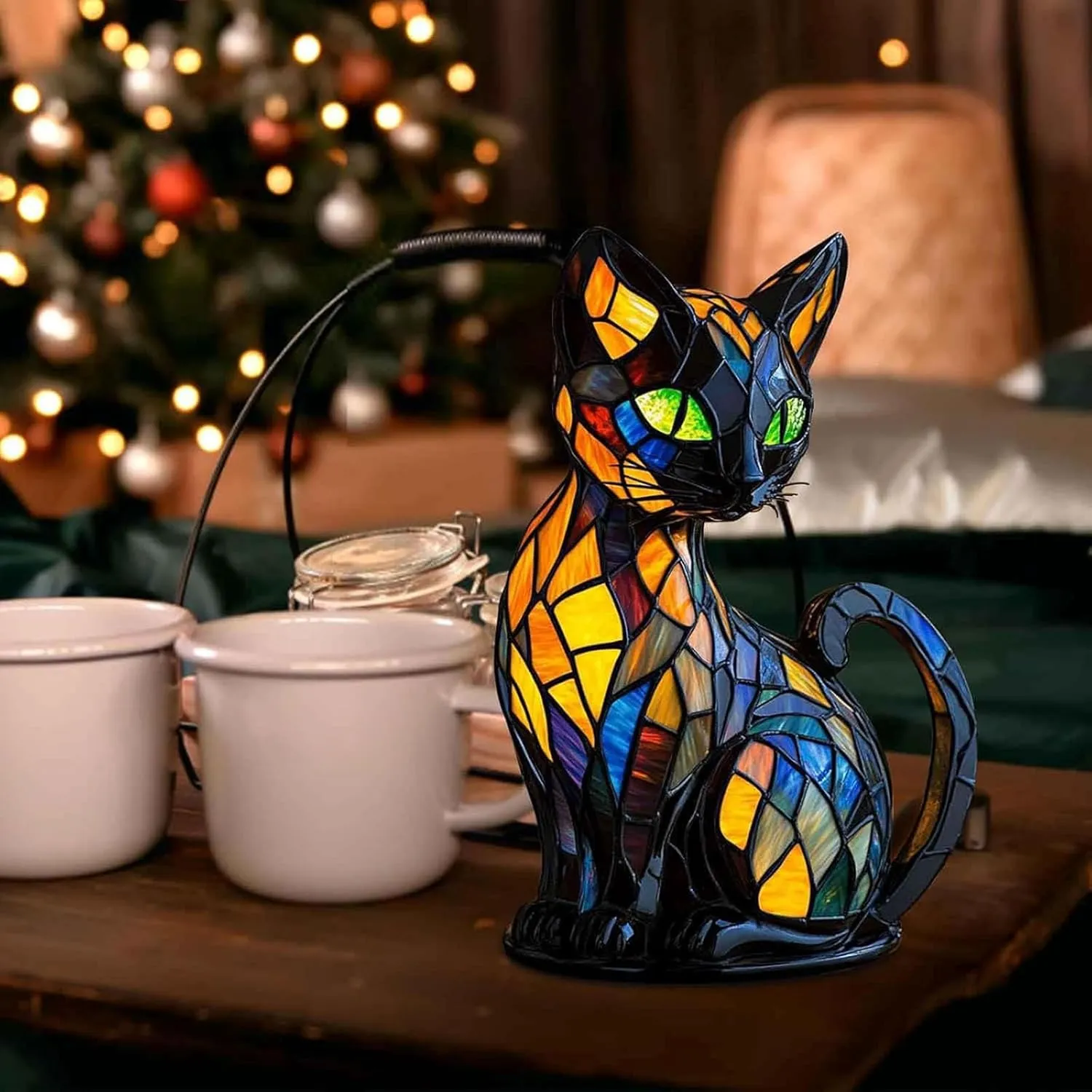 Migilife GlowKitty, Cat Lamp Stained Glass, Cat Lamp, Sherum Glowkitty, Stained Resin Night Light, 3D Cute Pet Led Table Lamps for Pet Lovers (Cat-B)