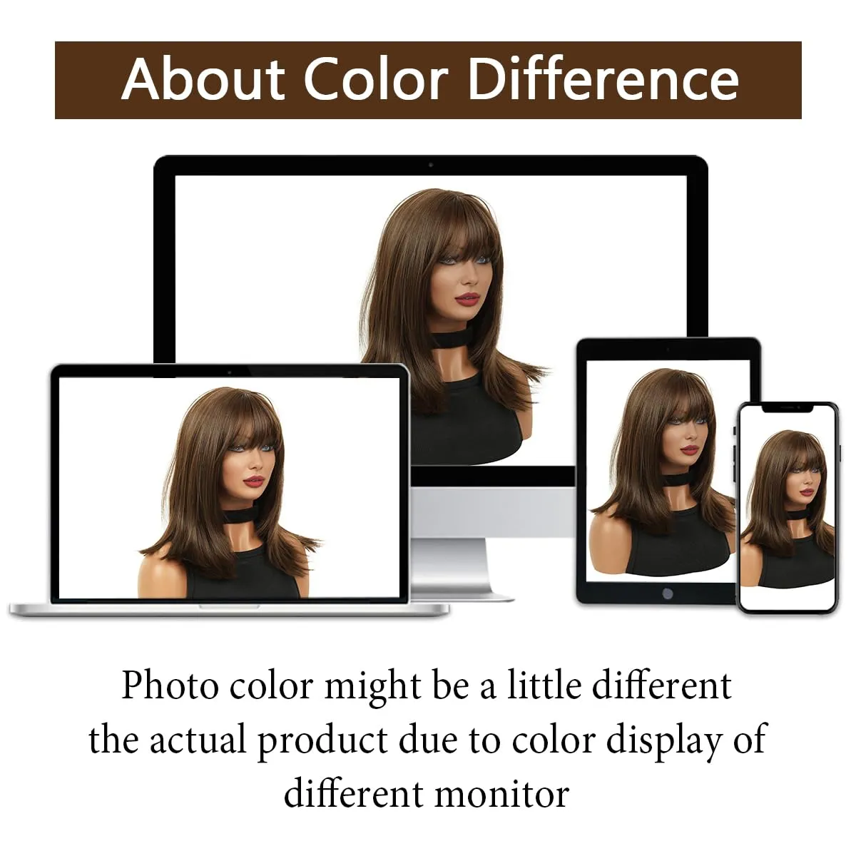 MIMAN 14 Inch Shoulder Length Dark Brown Straight Bob Wigs with Bangs Synthetic Medium Length Bob Hair Wig Halloween Costume Wigs for Women