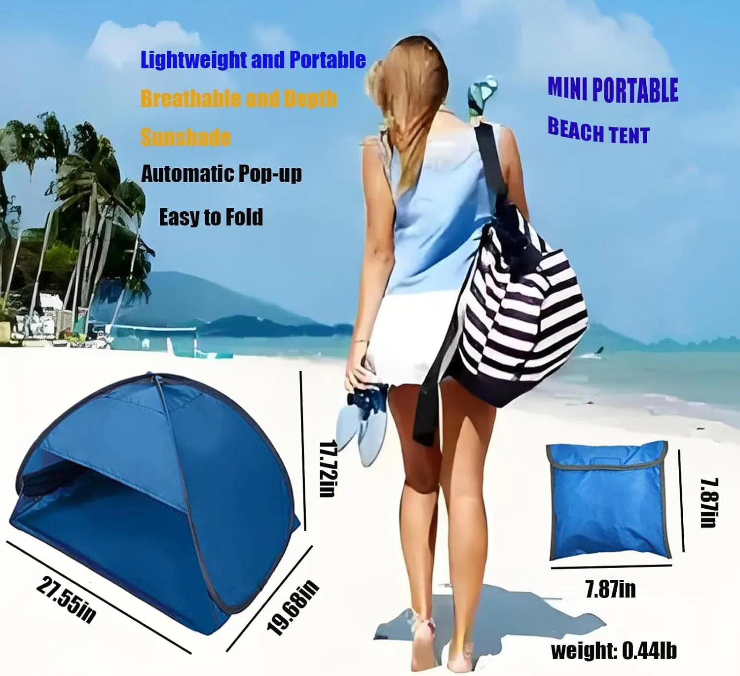 Mini Beach Tent,Laptop Sun Shade,Dog Shade for Outside,Laptop Tent,for Working Outside,Head Pop Up Canopy,Automatic Portable Mini Pop Up Tent for Camping Hiking Picnic (Blue)