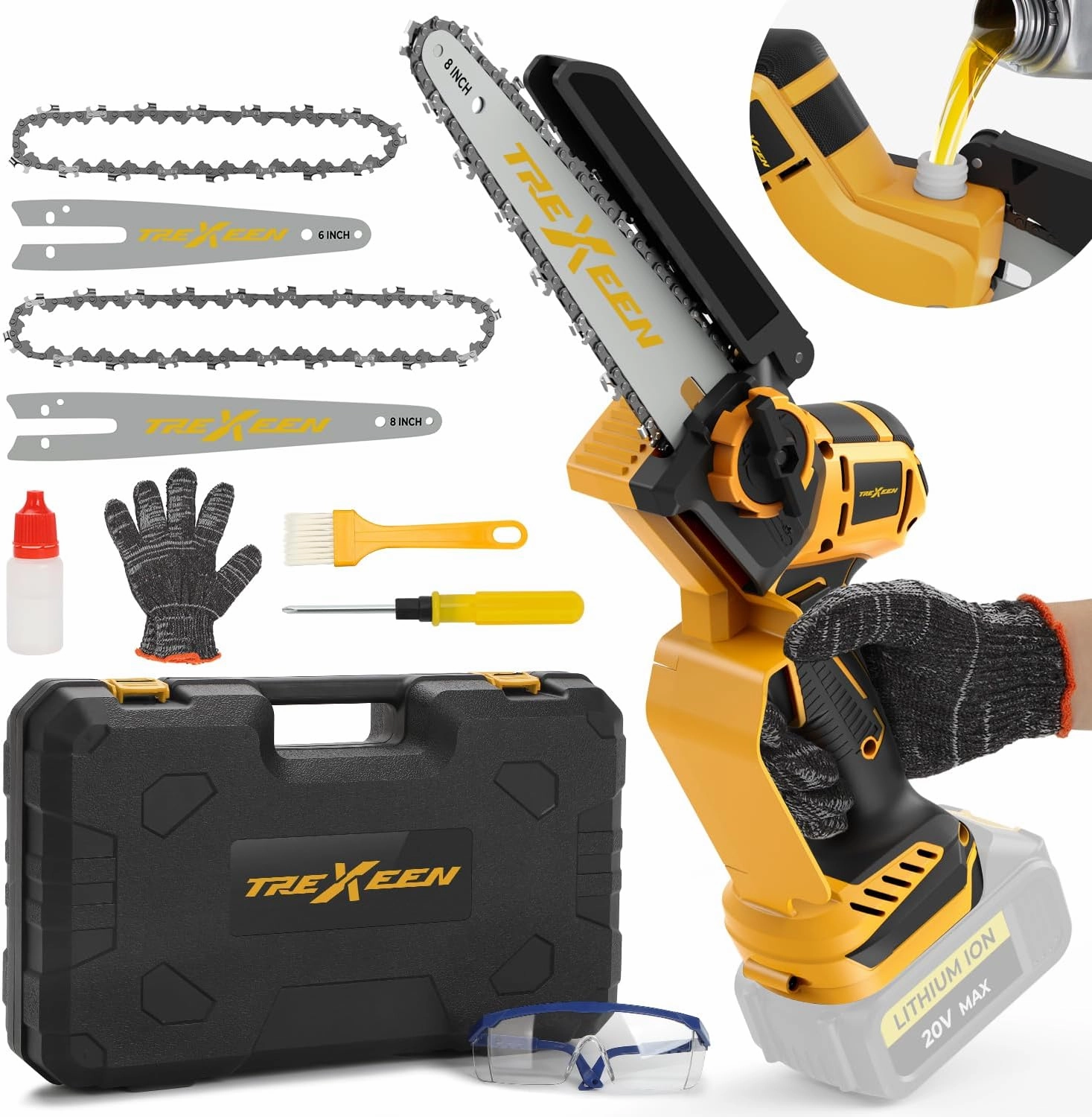 Mini Chainsaw for D Battery 20V MAX,8-Inch and 6-Inch 2-IN-1 Cordless Mini Chainsaw,Brushless Chain saw 20v for Wood Cutting, Tree Trimming (Battery Not Included)