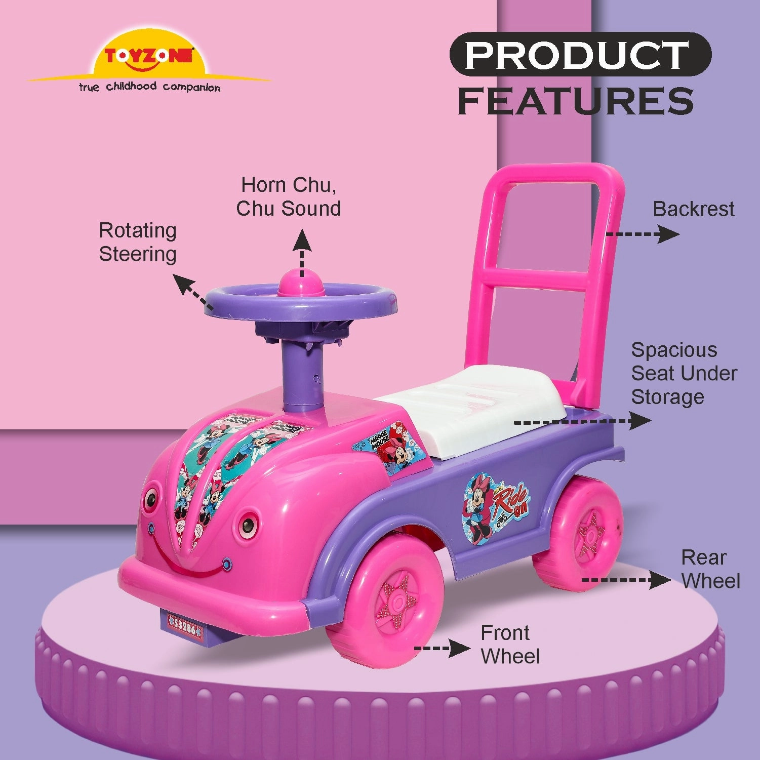 Mini Mouse Mini Ride On | Push Ride-on | Push Car with Storage | Ride-On Car with Backrest | Ride On for Toddlers | For Kids 3  years