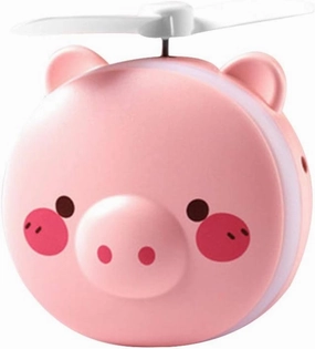 Mini Portable Cute Pig Head Shape Rechargeable Fan Makeup Mirror LED Fill Light You Will Be Safe Even Touching It Unexpectedly. (Color : Pink)