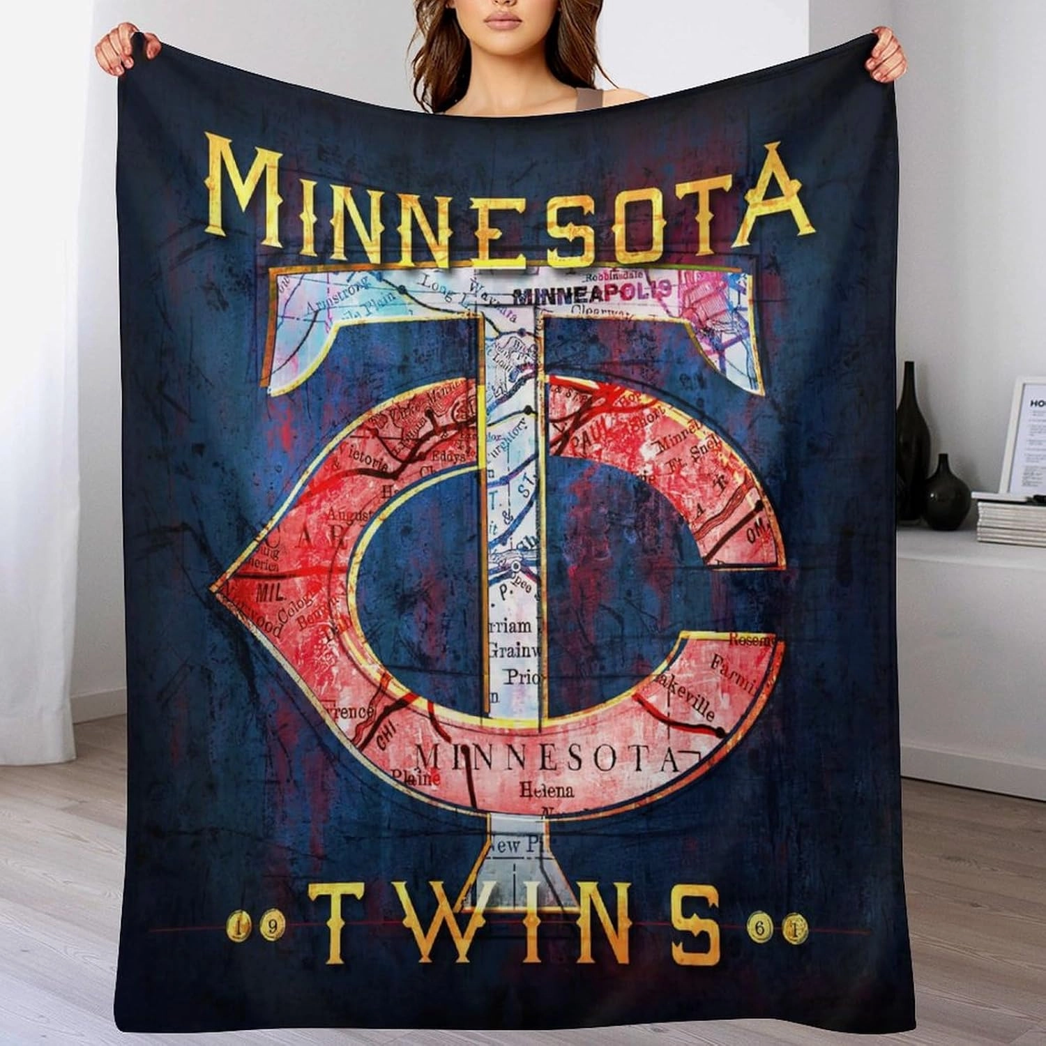 Minnesota City Baseball Blanket Soft Flannel Lightweight Outdoor Travel Blanket Living Room Bedroom Sofa Decoration Baseball Fan Gift 50x60 Inch