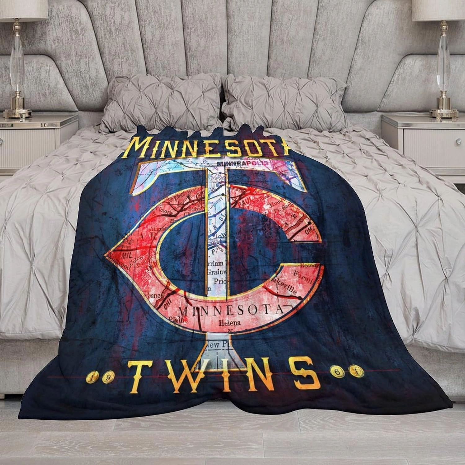 Minnesota City Baseball Blanket Soft Flannel Lightweight Outdoor Travel Blanket Living Room Bedroom Sofa Decoration Baseball Fan Gift 50x60 Inch