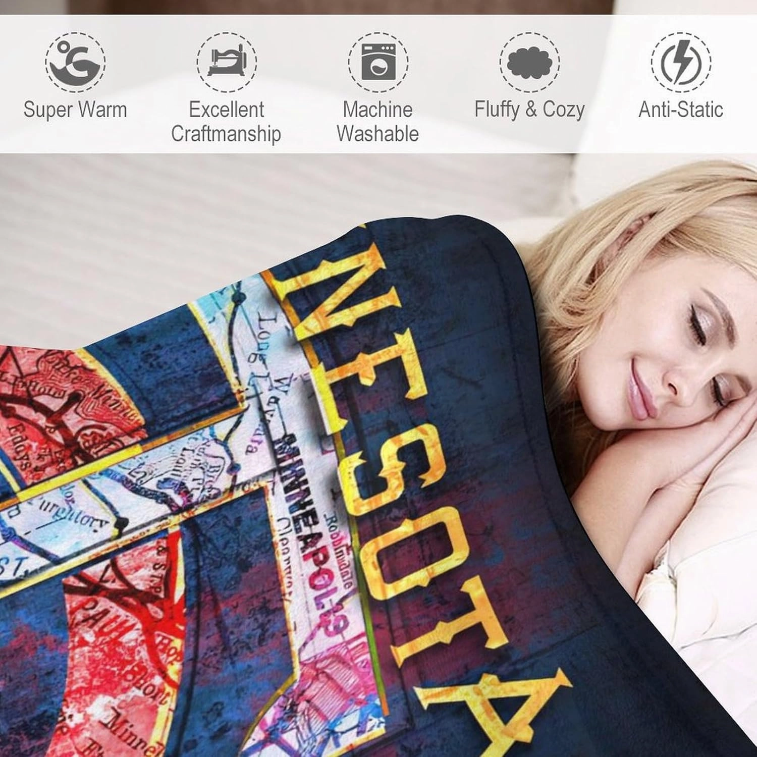 Minnesota City Baseball Blanket Soft Flannel Lightweight Outdoor Travel Blanket Living Room Bedroom Sofa Decoration Baseball Fan Gift 50x60 Inch