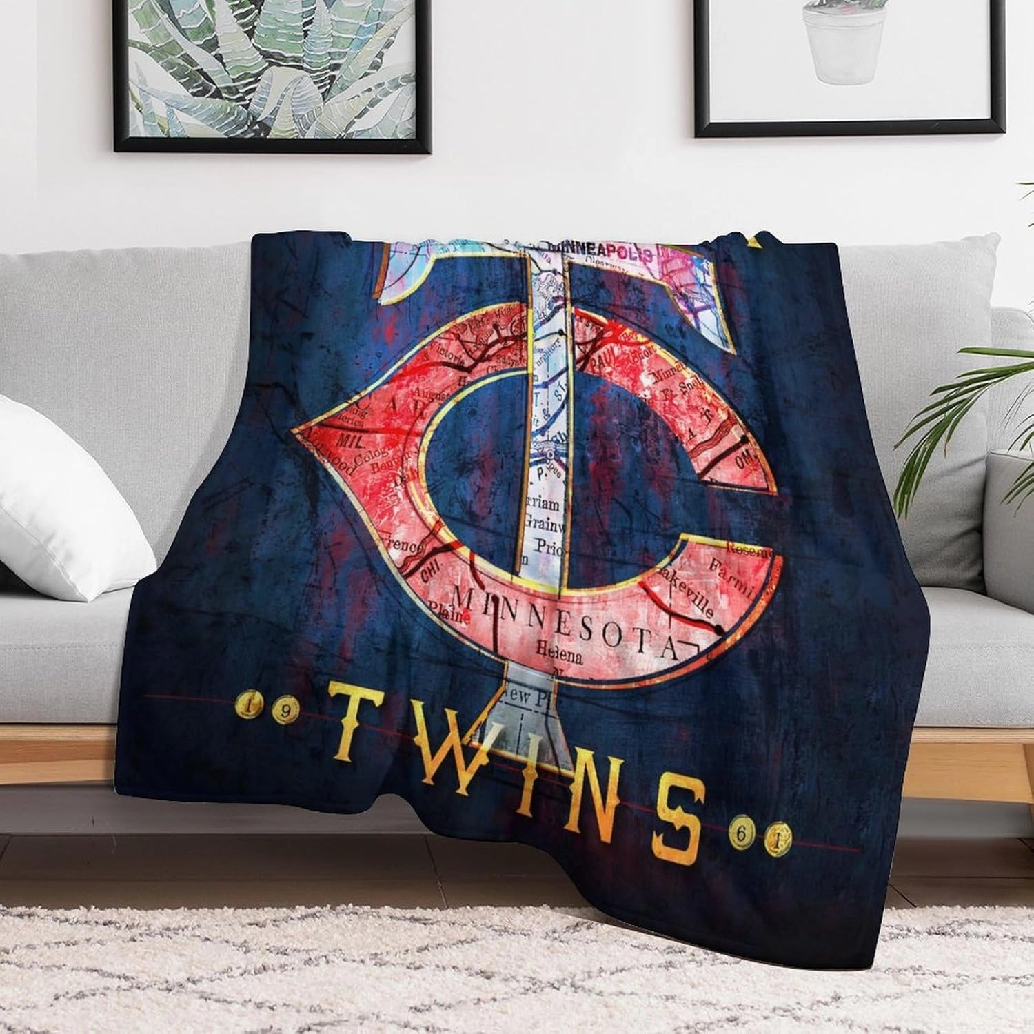 Minnesota City Baseball Blanket Soft Flannel Lightweight Outdoor Travel Blanket Living Room Bedroom Sofa Decoration Baseball Fan Gift 50x60 Inch