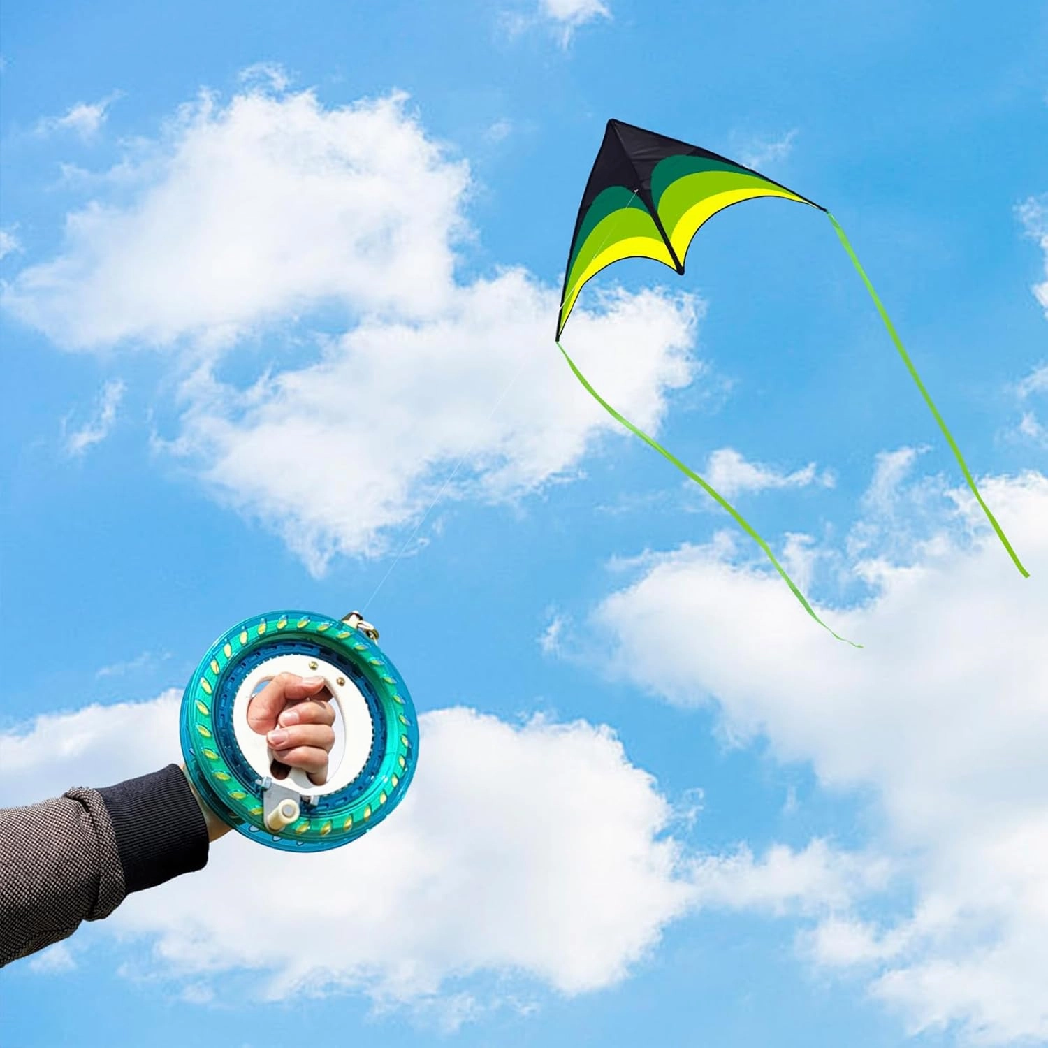 Mint's Colorful Life 60'' Delta Kite With 7.1in Reel Winder, Easy Flying & String Spool for Kids & Adults, Best Beach Set for Beginners