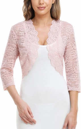 MISS MOLY Women's 3/4 Sleeve Sheer Floral Lace Bolero Shrug Top Cardigan
