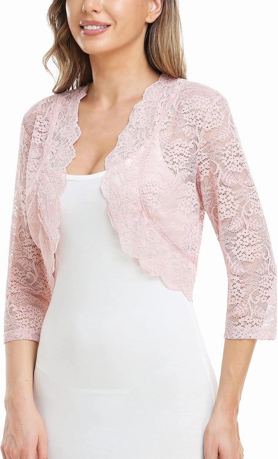 MISS MOLY Women's 3/4 Sleeve Sheer Floral Lace Bolero Shrug Top Cardigan