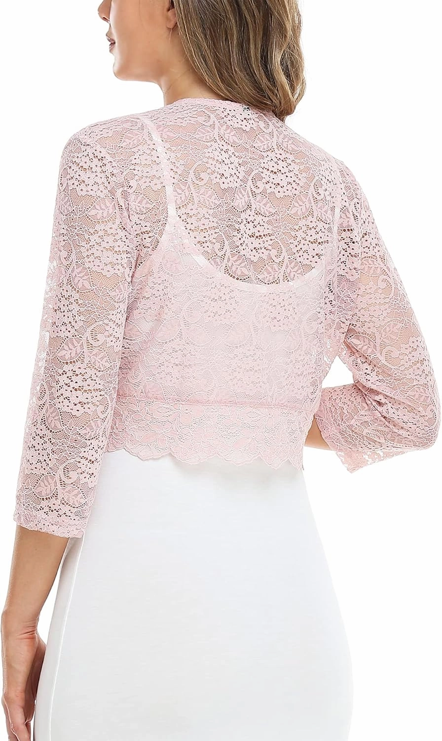 MISS MOLY Women's 3/4 Sleeve Sheer Floral Lace Bolero Shrug Top Cardigan