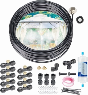 Misters for Outside Patio 75FT, Misting System with Filter, 27 Brass Misting Nozzles,Patio Misters for Cooling Outdoor, DIY Installation for Backyard, Greenhouse, Trampoline and Canopy