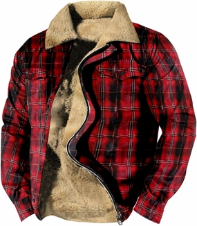 Miyaomn Outdoor Casual Plaid Flannel Button Down Shirt Jackets for Men Vintage Zip Long Sleeve Warm Fleece Sherpa Lined Coats