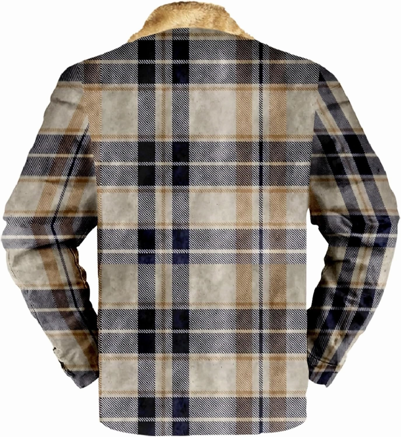 Miyaomn Outdoor Casual Plaid Flannel Button Down Shirt Jackets for Men Vintage Zip Long Sleeve Warm Fleece Sherpa Lined Coats