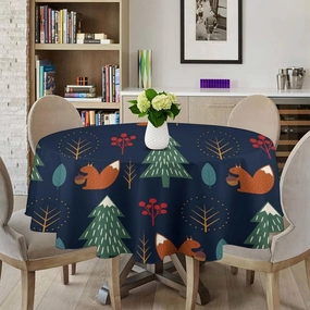MoBlinko Scandinavian Squirrel Table Cloth Round Christmas Tree Reusable Tablecloth 70x70in Waterproof Outdoor Tablecloth Table Cover for Kitchen Party Picnic Dining Decor