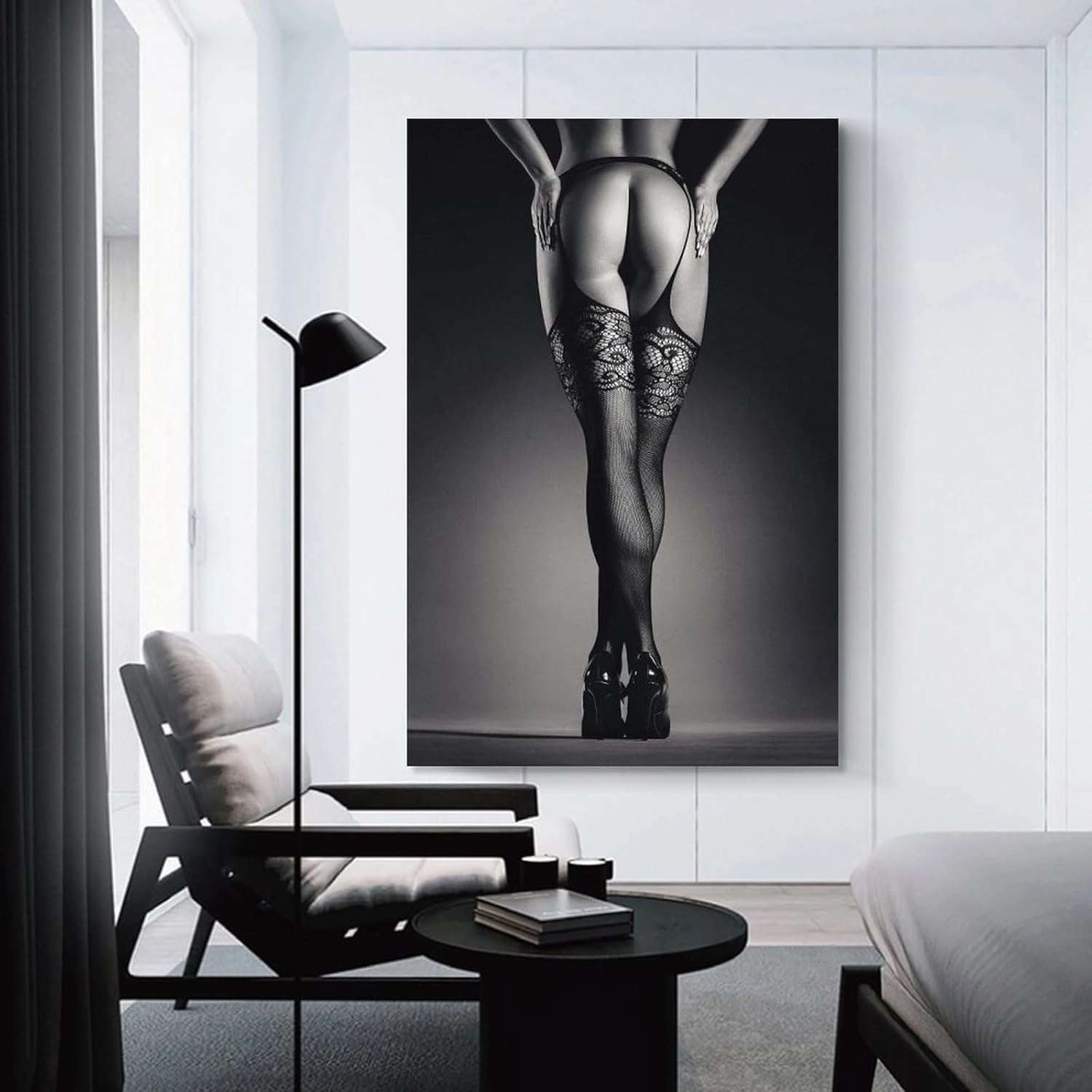 Modern Abstract Woman Sexy High Heels Legs Fishnet Stockings Canvas Wall Art Posters For Room Aesthetic And Decor Poster For Bedroom Bathroom Living Room Office Kitchen Decor 12x18inch(30x45cm)Unframe