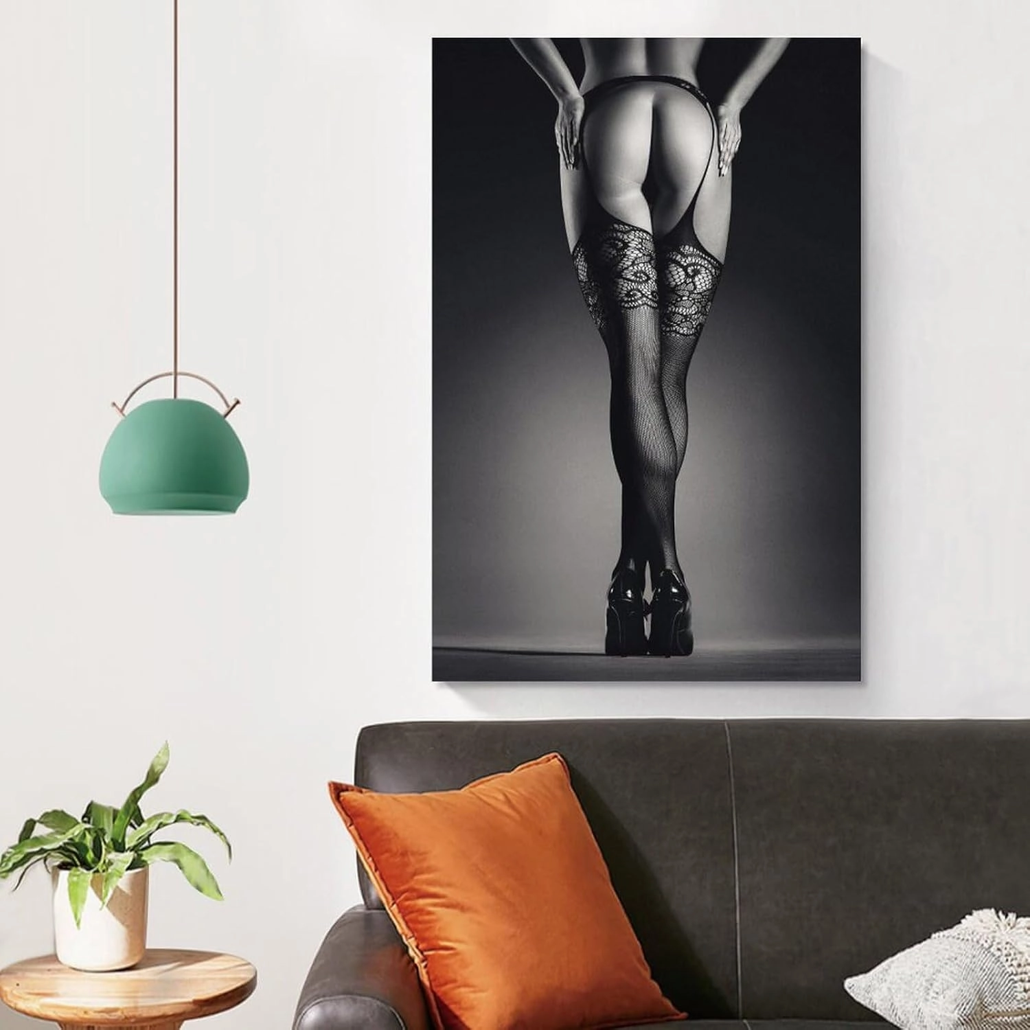 Modern Abstract Woman Sexy High Heels Legs Fishnet Stockings Canvas Wall Art Posters For Room Aesthetic And Decor Poster For Bedroom Bathroom Living Room Office Kitchen Decor 12x18inch(30x45cm)Unframe