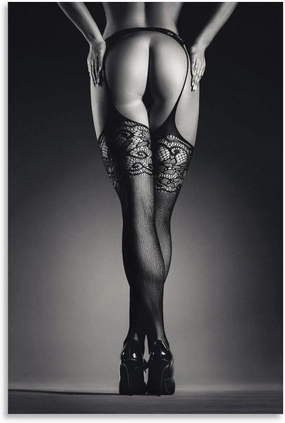 Modern Abstract Woman Sexy High Heels Legs Fishnet Stockings Canvas Wall Art Posters For Room Aesthetic And Decor Poster For Bedroom Bathroom Living Room Office Kitchen Decor 12x18inch(30x45cm)Unframe
