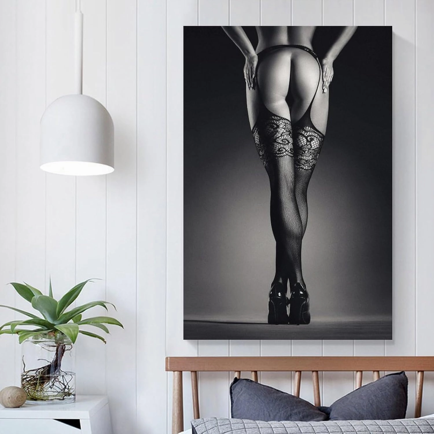 Modern Abstract Woman Sexy High Heels Legs Fishnet Stockings Canvas Wall Art Posters For Room Aesthetic And Decor Poster For Bedroom Bathroom Living Room Office Kitchen Decor 12x18inch(30x45cm)Unframe