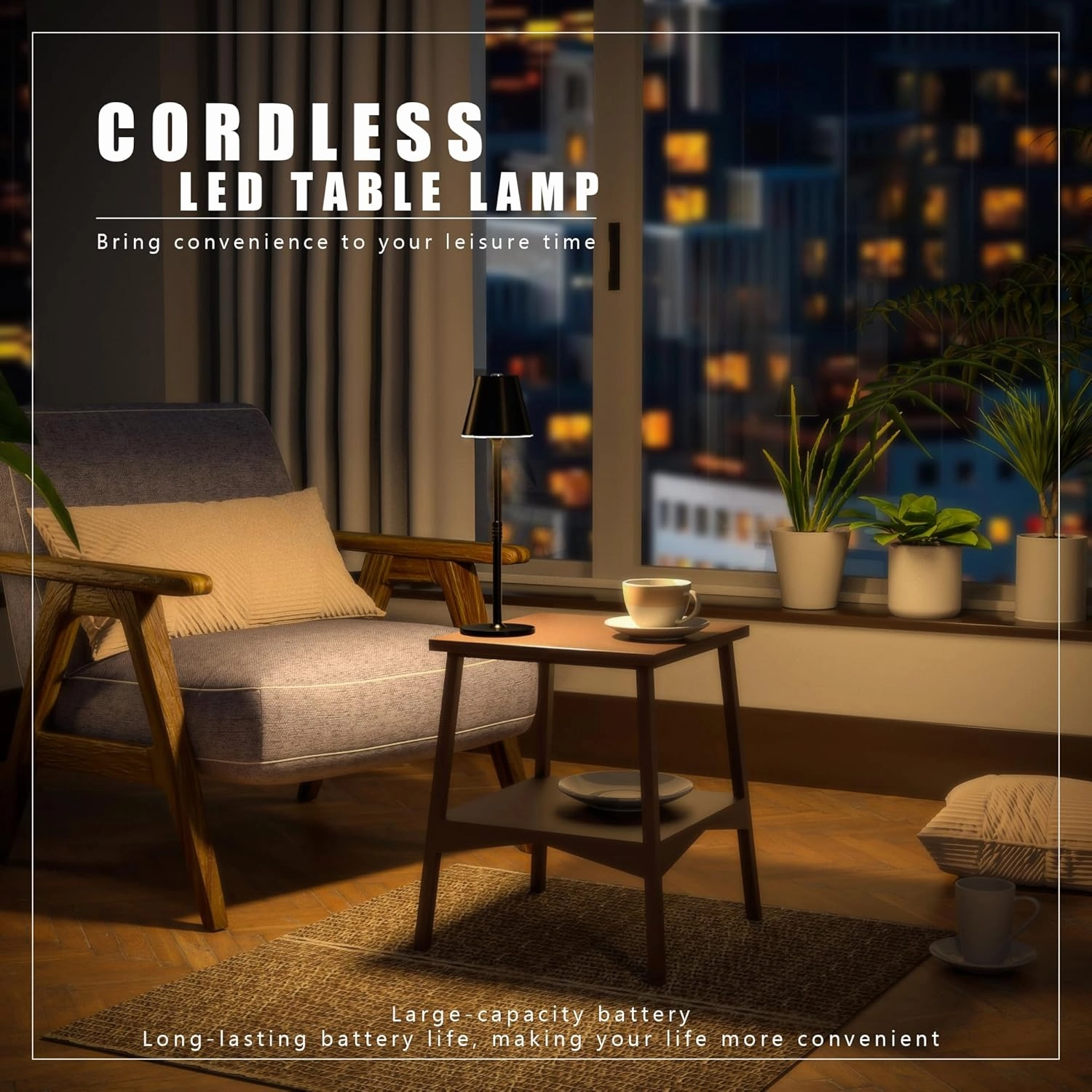 Modern LED Cordless Table Lamp, 4000mAh Rechargeable Battery, 3 Level Brightness Night Light, Metal Shell, Minimalist Design, for Couples Dinner/Coffee Table/Restaurant/Bedroom, Black