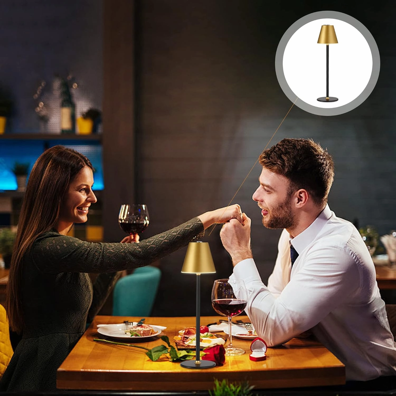 Modern LED CordlessTable Lamp,4000mAh Rechargeable Battery Desk lamp,3 Level Brightness Kitchen Light, Portable,Minimalist Design, for Couple Dinner/Coffee Table/Restaurant/Bedroom(Gold&Black 2pack)