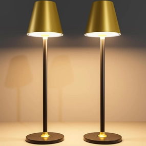 Modern LED CordlessTable Lamp,4000mAh Rechargeable Battery Desk lamp,3 Level Brightness Kitchen Light, Portable,Minimalist Design, for Couple Dinner/Coffee Table/Restaurant/Bedroom(Gold&Black 2pack)