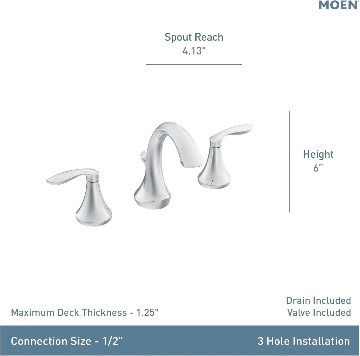 Moen Eva Brushed Nickel Two-Handle High Arc Widespread Bathroom Sink Faucet for 3-Hole Setups with Valve Included, TV6420BN