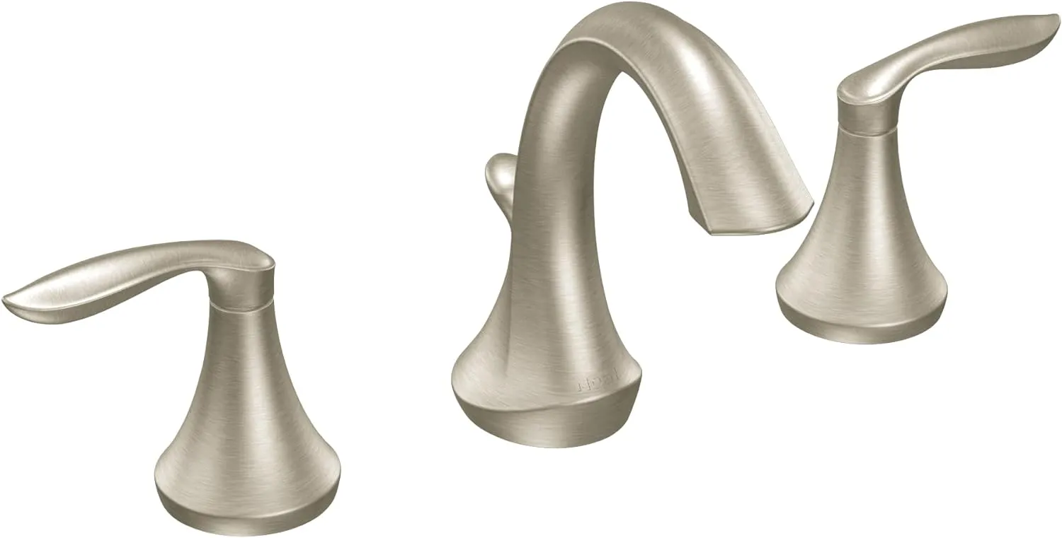 Moen Eva Brushed Nickel Two-Handle High Arc Widespread Bathroom Sink Faucet for 3-Hole Setups with Valve Included, TV6420BN