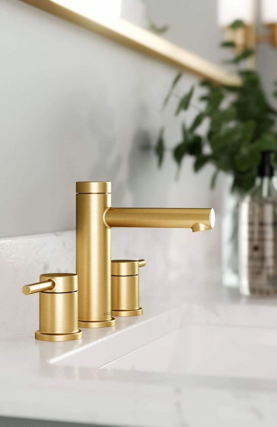 Moen Align Brushed Gold Two-Handle Three-Hole Modern Widespread Bathroom Faucet Trim Kit, Valve Required, T6193BG
