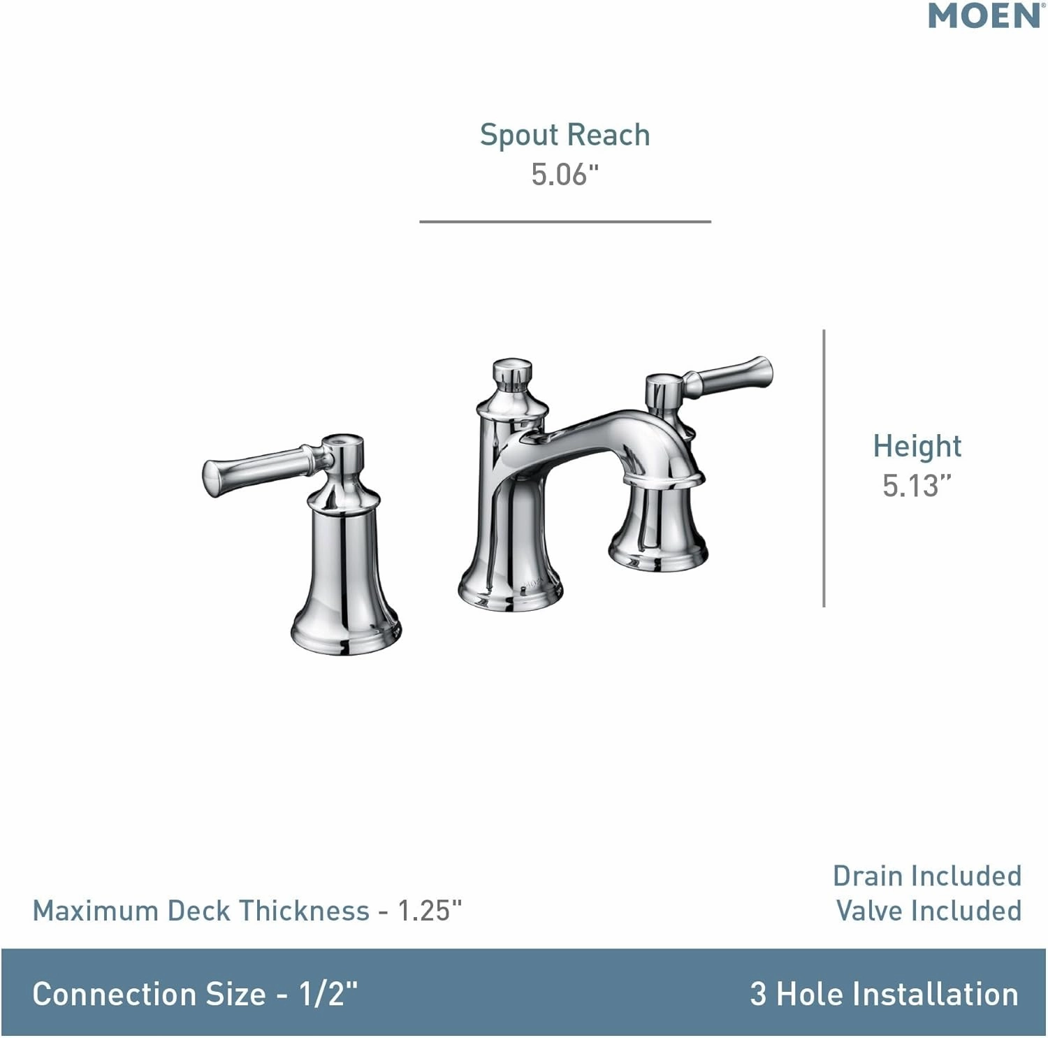 Moen Dartmoor Brushed Nickel Two-Handle High Arc Widespread Bathroom Sink Faucet for 3-Hole Setups with Valve Included, TV6805BN